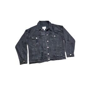 Forever 21 Denim Jacket Women's Small Distressed Denim Charcoal Wash